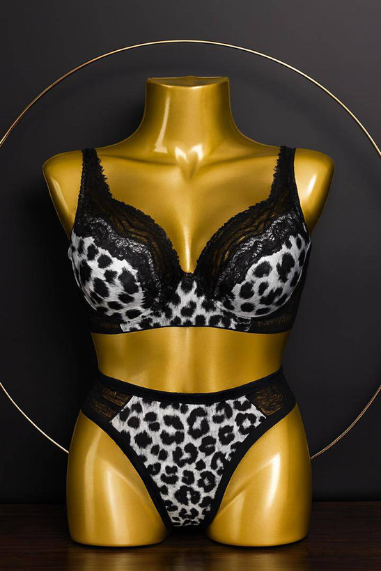 ست سوتین و شورت برند لمیا طرح پلنگی سفیدمشکی